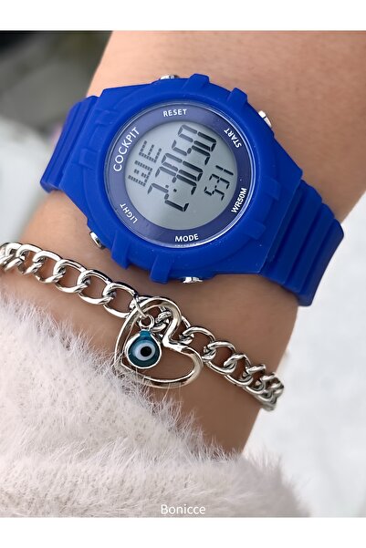 Cockpit Brand Water Resist, Alarm, Illuminated, Blue Silicone Strap Sports Me...