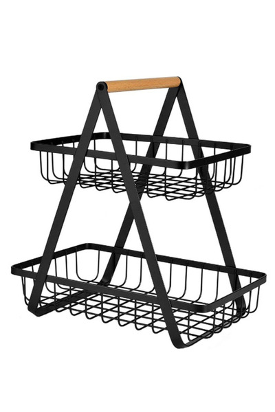 LILY Cos metalic stil organizator fructe legume cu 2 niveluri NEGRU