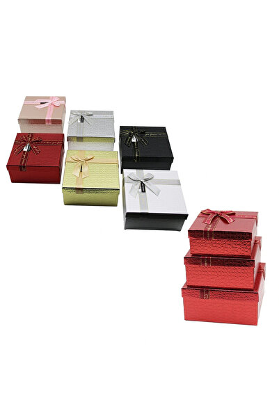shopwave 3Pcs Square Glossy Mix Color - Embosed Pattern Cardboard Gift Box wi...