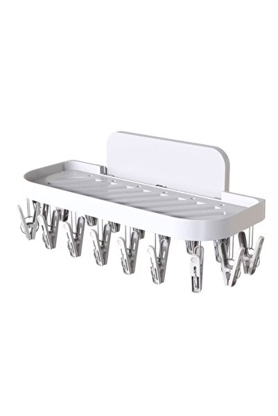 OEM Suport autoadeziv pentru baie cu 17 cleme pliabil 36 x 15 x 14.5 cm alb