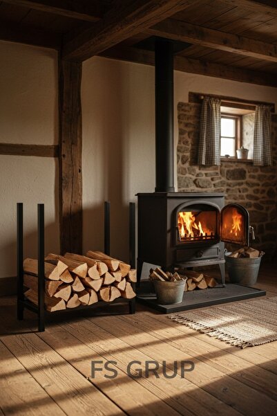 FSHOME FS GRUP | Metal Odun Depolama Rafı - Şömine & Mangal Odunluk