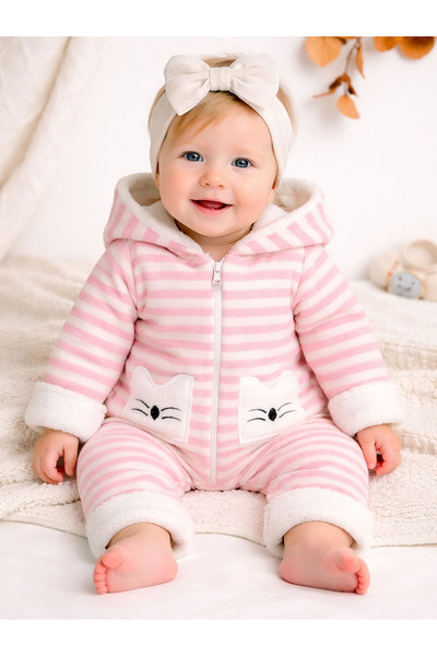 Nehad Bebe Kız Bebek Welsoft Kışlık Tulum Pembe-Ekru