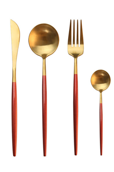 LILY Set de 4 tacâmuri în stil portughez - culoare roșu și auriu