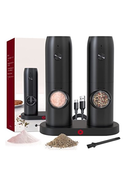 LILY Set 2 rasnite Electrice Sare si Piper cu Stand incarcare USB
