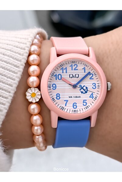 Q&Q ساعة يد للفتيات بسوار سيليكون مناسبة للاستخدام في حمام السباحة والبحر مع ...