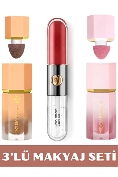 NUNUKO 3'lü Makyaj Seti (KONTÜR - RUJ - AYDINLATICI)