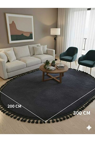 ALTUN CARPET Modern ANTİRASİT Post Pelüş Kaymaz Ponpon Saçaklı EV HALI KİLİM