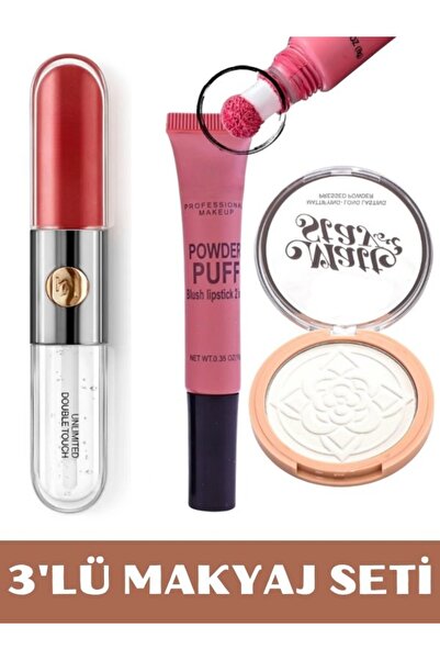 NUNUKO 3'lü Makyaj Seti (KK RUJ - TRANSPARAN PUDRA - ALLIK)