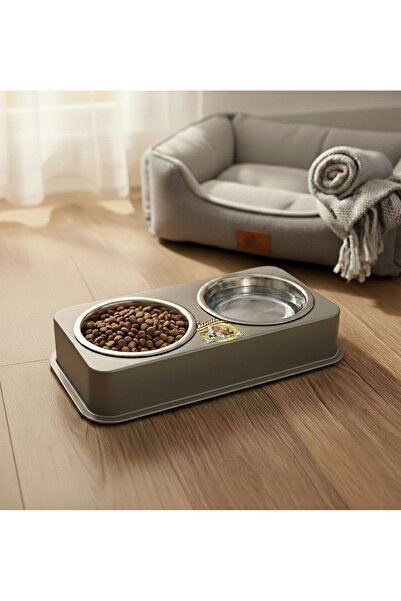 dexpet Çiftli Paslanmaz Çelik Mama ve Su Kabı Plastik Tabanlı Kedi Köpek Mama...