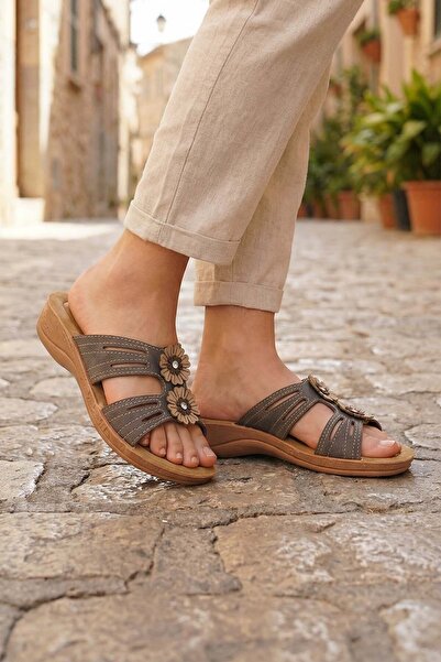 GEZER Papuci din piele artificială cu design de vară pentru femei