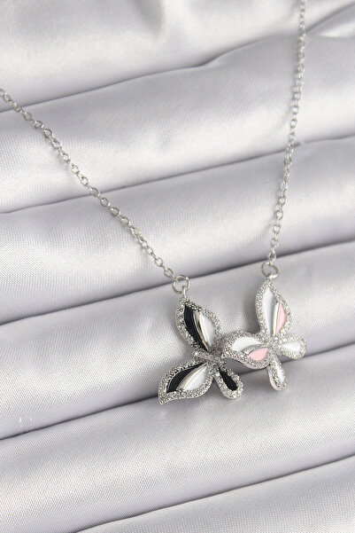 shopwave 316L الصلب الفضة اللون سلسلة الزركون حجر ملون فراشة نموذج قلادة المرأة