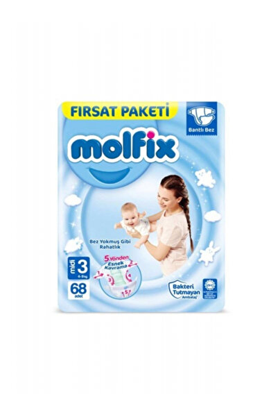 Molfix Midi 3 Numara 4-9 Kg 68 Adet Bantlı Bebek Bezi Fırsat Paketi