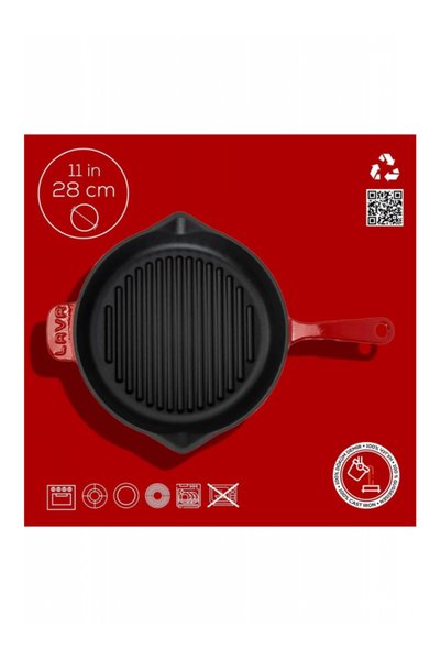 Lava Cast Round Grill Pan Cast Iron Solid Handle Diameter (Ø)28cm.