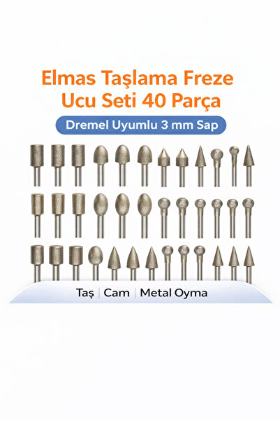 SENBANG Elmas Taşlama Freze Ucu Seti 40 Parça – Dremel Uyumlu 3 mm Sap – Taş ...