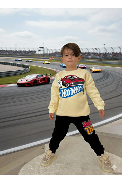 jeliboomkidswear طقم للأولاد من ثلاث قطع مطبوع عليها سيارة مبطن بالصوف لتر