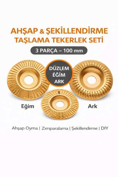 SENBANG Ahşap ve Metal Taşlama Tekerlek Seti 3 Parça – 100 mm – Düzlem Eğim A...