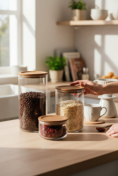 Paşabahçe 3'lü Vakumlu Akasya Kapaklı Pinters Cam Kavanoz - Erzak/Bakliyat Sa...
