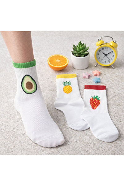 EFİLACCESSORİES Fruit Patterned 3-Piece Women's Socks