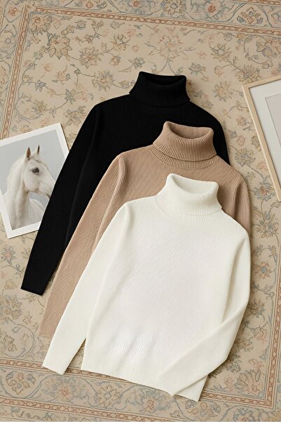 efraim giyim Boğazlı Kazak 3’lü Hazır Paket Mevsimlik Kurtarıcı Parça Pamuklu...