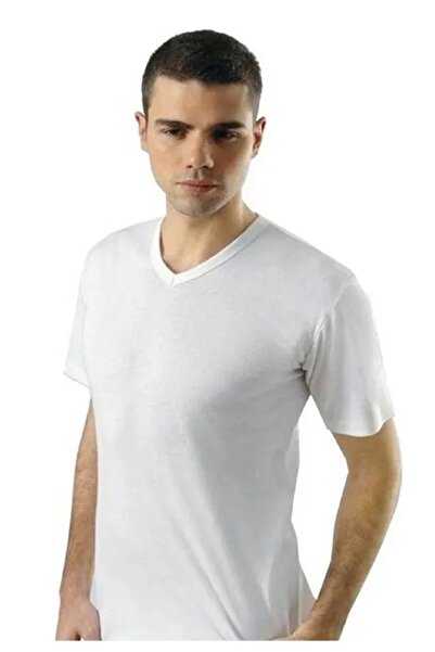 Anıt Men's V-Neck Rib Undershirt Athlete - Short Sleeve 1109 Model - 3 Pieces