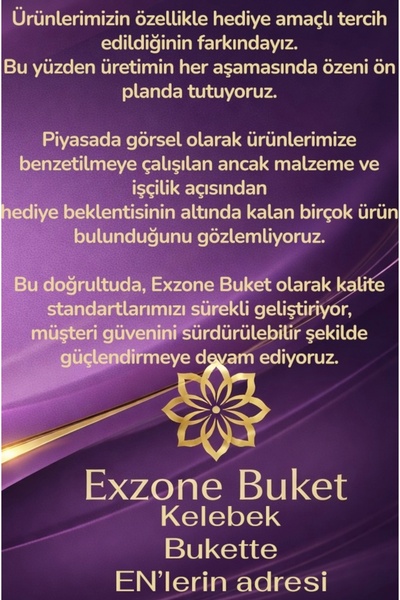 exzone Led Işıklı Pembe Kelebek Buketi Pembe Ambalajlı, Dekoratif Konsept Hediye Anneye, Sevgiliye,arkadaşa