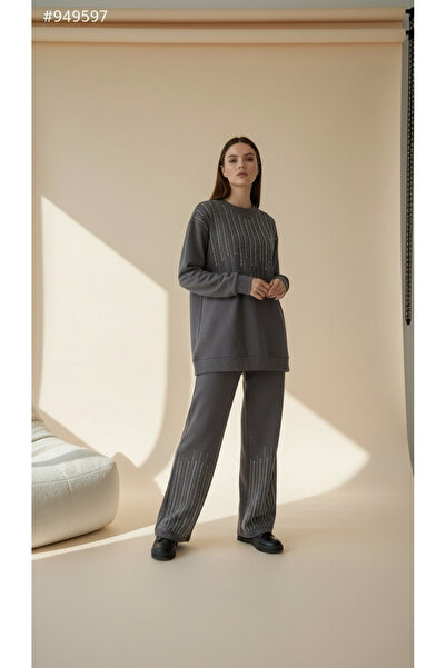 LİBREPRİVE طقم قصة فضفاضة قطعة علوية وسفلية بتفاصيل حجرية – قصة مريحة، تصميم ...