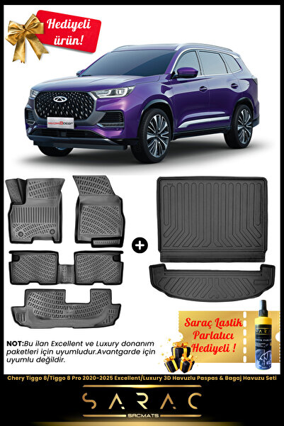 SRCMATS Chery Tiggo 8 Pro 2020 ve Sonrası Excellent/Luxury 3D Havuzlu Paspas ...