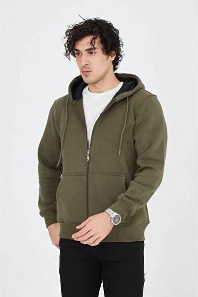 idimilla Mdb Men's Hooded Straight Zippered Cardigan Green