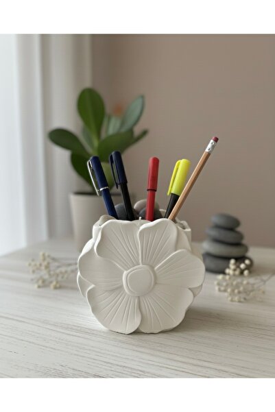 markasi Çiçek Tasarımlı Dekoratif Kalemlik Makyaj Fırçası, Masa Üstü Organize...