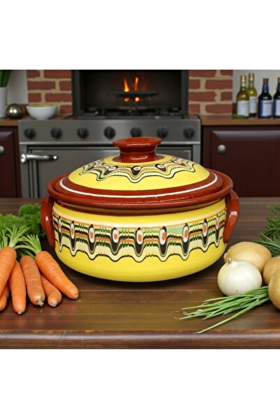 TROYAN 1868 وعاء طهي من الفخار الطبيعي الصحي مطلي يدويًا بنسبة 100%. وعاء سير...