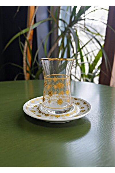 Paşabahçe Gold Yıldız Desenli 12 Parça 6 Kişilik Heybeli Çay Seti - Porselen ...