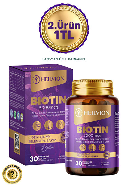 HEILVION Biotin 5.000 Mcg - Biotin, Çinko, Selenyum, Bakır İçeren Saç ve Tırn...
