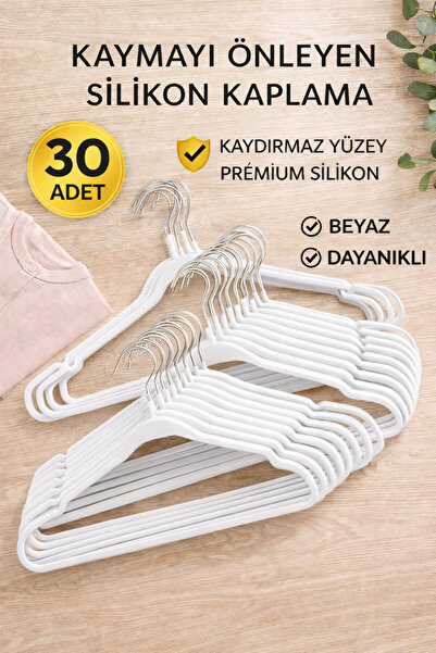 ARVALE 30 Adet Kaydırmaz Silikon Kaplamalı Elbise Askısı Dolap İçi Düzenleyeci