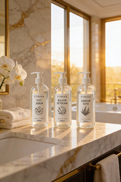 Ftrk Store Sıvı Sabun, Bulaşık Deterjanı ve Çamaşır Suyu Etiketli Plastik Şef...