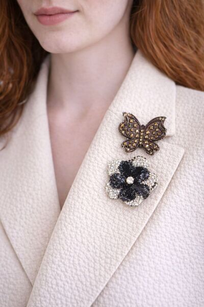 Gönülden Tasarım 2 Adet Broş Çiçek Broş Kelebek Broş Yaka Iğnesi Türban Iğnesi