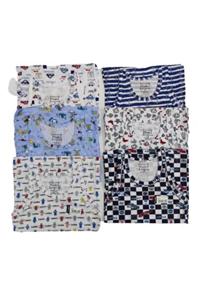 Tutku 0256 Boy's Elastane Printed Undershirt 6 Pieces