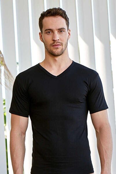 Berrak Ανδρικό μαύρο εσώρουχο με λαιμόκοψη σε σχήμα V 3-συσκευασία -1006