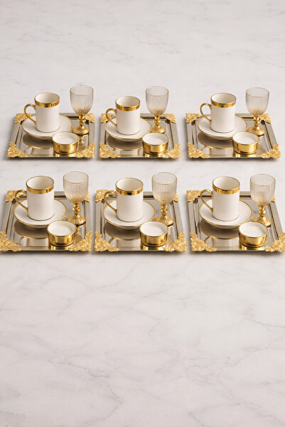 YzHome 6 Kişilik PORSELEN Kahve Fincan Takımı Seti Kahve Yanı Bardak Ve Kare ...