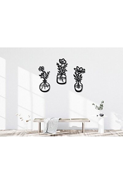 LAZORİAE Ah;Ep Flower Wall Decor, Black Wall Decor, 3 Piece Wall Art 35*15X3