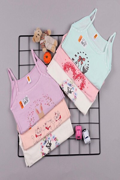 İLKE İÇ GİYİM İlke момичешка еластична тениска с принт и шнур 348 - 6 броя