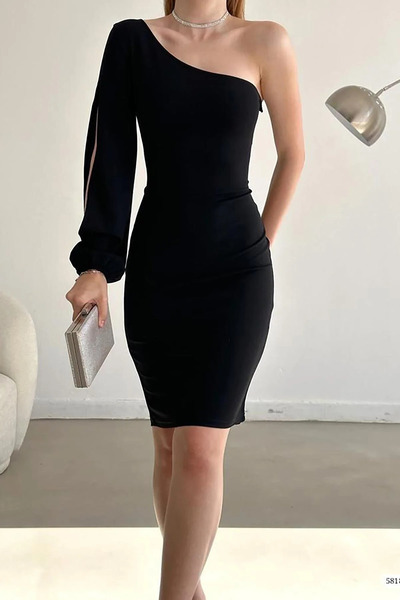 Planet Prestige Siyah Tek Kol Kalem Elbise