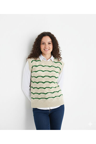 Loopa Kadın Bisiklet Yaka Jakarlı Dalga Desenli Triko Süveter