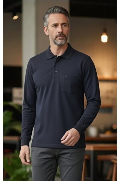 güncüoğlu جيب بياقة وأكمام طويلة للرجال كلاسيكي من القطن الممشط