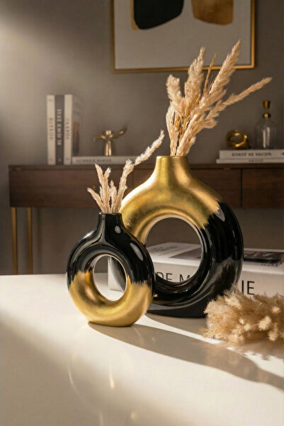 OEM “Siyah ve Altın Renkli Buy Boy Modern Vazolar – 2 Adet”