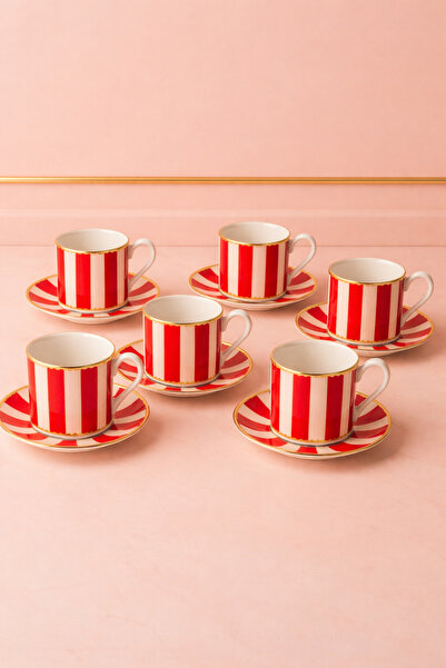 YzHome 6 Kişilik Porselen Yaldızlı Lovely Birds Özel Tasarım Pembe Kuşlu Kahv...