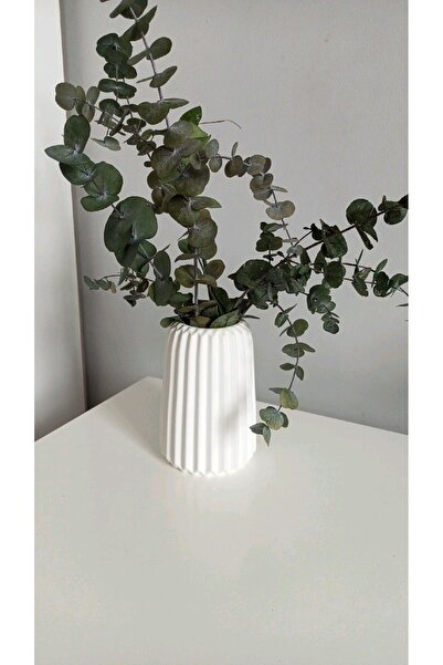 Özalp Decor Oluklu Dekoratif Vazo – El Yapımı Minimal Pampas Vazosu