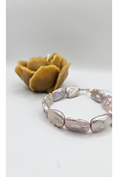 İNCİORA JEWELRY GERÇEK MOR BAROK İNCİ GÜMÜŞ BİLEKLİK