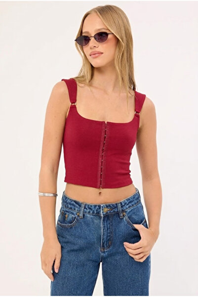 World Fashion Trends 2483 Claret Red Μπλούζα με Αγκράφα και Λουράκι