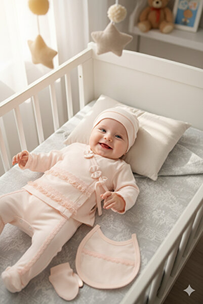 Miniday Baby طقم دانتيل من 5 قطع للفتيات الصغيرات عند الخروج من المستشفى ZK1070