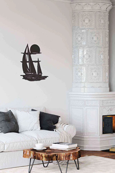 RetroLazer Yelkenli Gemi Duvar Dekoru Siyah Ahşap Lazer Tablo Mdf